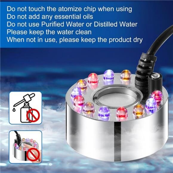 Mist Maker,12 LED Mister Fogger Water Fountain Pond Fog Machine Atomizer - Picture 6 of 8